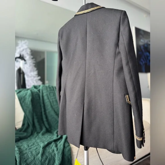 Saint Laurent Women’s Black Blazer with Gold Braiding - Size 40, Wool